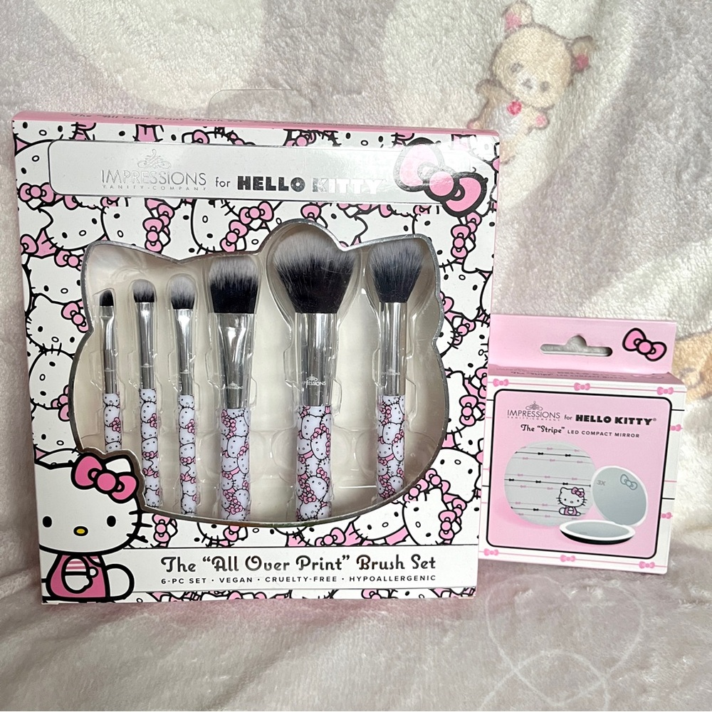 NEW Impressions Vanity x Hello Kitty 6 Pc Makeup Brushes & Compact Mirror
